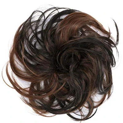 Abbildung von CAISHA Haargummi Bella Hochsteckfrisuren Haarteil Hochzeitfrisuren Voluminös Leicht Gewellt Hitzebeständige Kunstfaser DM17cm Braun Mix G39B