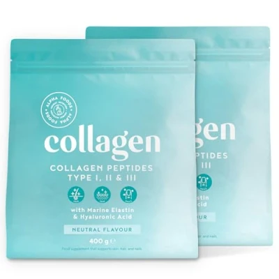 Abbildung von Collagen Pulver [2x 400g] Premium Kollagen Hydrolysat Peptide Typ 1, 2 &amp; 3 Hochdosiert Kollagenpulver mit Hyaluronsäure und Elastin Geschmacksneutral in Deutschland hergestellt Alpha Foods