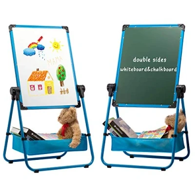 Abbildung von DOEWORKS Kinder Whiteboard Doppelseitiges Staffelei &amp; Kreidetafel, Magnetische mit Komplett Set Höhenverstellbar und 360 Drehbar, Blau