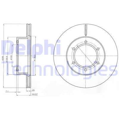 Abbildung von DELPHI BG2495 Bremsscheibe 289 20 6 Belüftet geölt unbehandelt ohne Radlager, ABS Sensorring TOYOTA: HILUX Pick up, 4Runner
