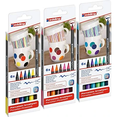 Abbildung von edding Porzellan Pinselstift 4200, 1 4 mm, sortiert (6er Packung, Alle 3 Farben)