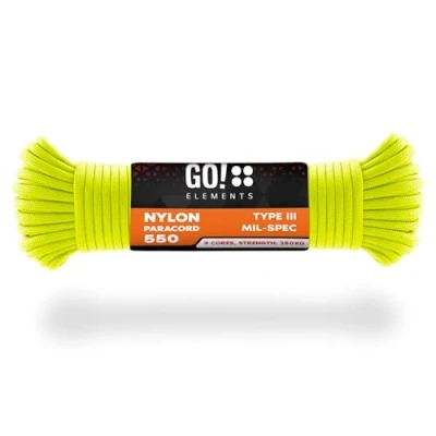 Abbildung von GO!elements 15m Paracord Seil aus reißfester Nylonschnur 4mm 550 Typ III Schnur geeignet als Allzweckseil &amp; Reepschnur Max. 250kg, Farbe: Neon