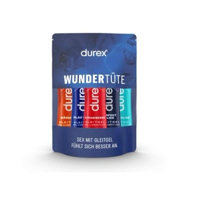 Abbildung von Durex Play Gleitgel Ausprobierpaket Klebt nicht, verursacht keine Flecken Set mit 5 verschiedenen Gleitgelen &amp; Erlebnisgelen auf Wasserbasis Silikonbasis, Kondom geeignet x 50 ml