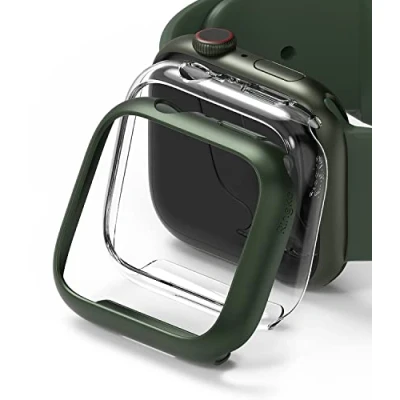 Abbildung von Ringke Slim Case [2 Stück] Kompatibel mit Apple Watch Series 9/8/7 (45mm) Hülle Schlanke und Leichte PC Schützhülle Clear &amp; Deep Green