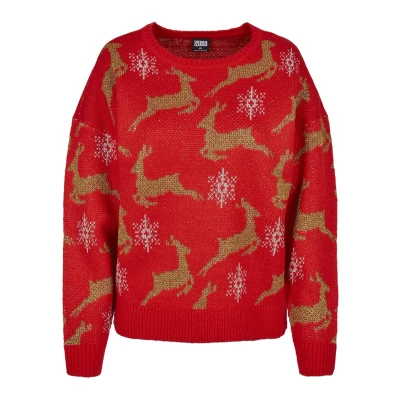 Abbildung von Urban Classics Oversized Christmas Strickpullover, Damen, Größe: Medium, Red/gold