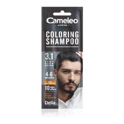Abbildung von Cameleo Men Färbendes Shampoo Sehr dunkles Braun Haare, Bart, Schnurrbart Erfrischt Hält 4 bis 6 Haarwäschen Einfache und schnelle Anwendung Walnussextrakt 15 ml