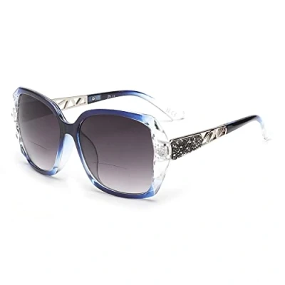 Abbildung von JM Bifokale Lese Sonnenbrille, übergroße Sonnenleser Gläser für Frauen UV Schutz im Freien Klares Blau +3.5