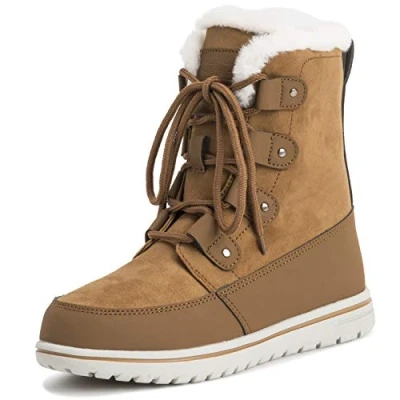 Abbildung von Polar Boot Damen Gesteppt Kurz Schnee Winter Kunstpelz Warm Dauerhaft Wasserdicht Stiefel 3 TAN36 AYC0522