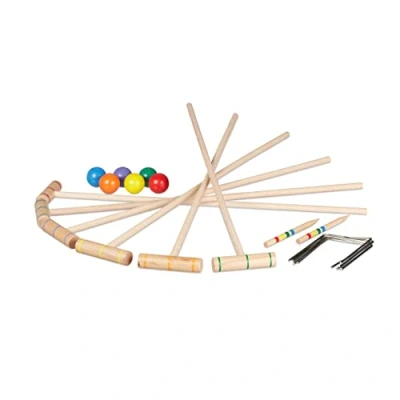 Abbildung von Relaxdays Krocket Spiel, 6 Spieler, Kinder &amp; Erwachsene, Komplettset mit Tasche, Croquet Set Holz, Schläger, Mehrfarbig