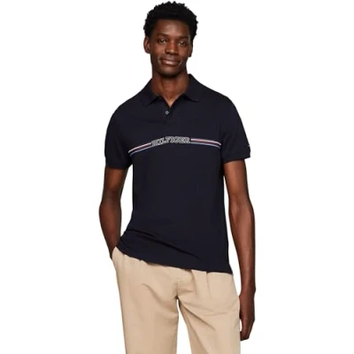 Abbildung von Tommy Hilfiger Stripe Chest Poloshirt, Herren, Größe: Small, Desert sky