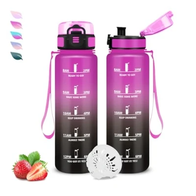 Abbildung von Grsta Trinkflasche Kinder 500ml Wasserflasche, Kohlensäure Geeignet, mit Zeitmarkierung, Leicht zu Reinigen, Uhrzeit, Flasche für Schule, Büro, Outdoor, Camping, Fitness, Running