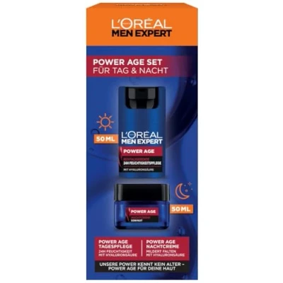 Abbildung von L&#039;Oréal Men Expert Pflegeset gegen Falten für Männer, Geschenkset mit Anti Aging Tagescreme und Nachtcreme matte Haut, Geschenke Herren Hyaluronsäure, Power Age, 2 x 50 ml