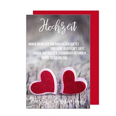Abbildung von Edition Seidel Premium Glückwunschkarte zur Hochzeit mit Umschlag. Karte Spruch Hochzeitskarte Grusskarte rote Herzen shabby chic (H378 SW022)