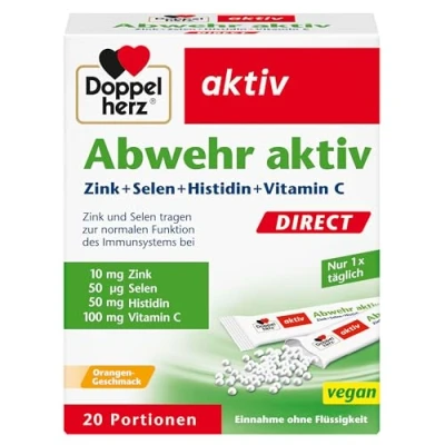 Abbildung von Doppelherz Abwehr aktiv DIRECT mit Zink, Selen &amp; Vitamin C zur Unterstützung des Immunsystems PLUS Histidin 20 Micro Pellets Orangen Geschmack