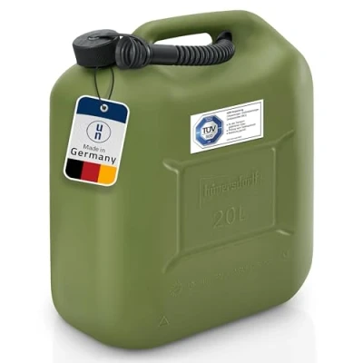 Abbildung von hünersdorff Kraftstoff Kanister STANDARD 20l für Benzin, Diesel und andere Gefahrgüter, UN Zulassung, made in Germany, TÜV geprüfter Produktion, oliv, 4er Packung