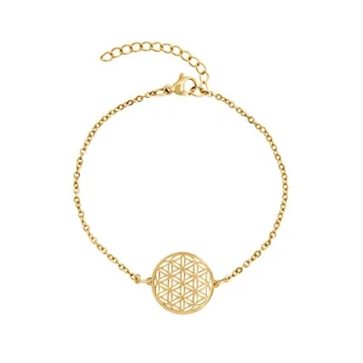 Abbildung von Nuoli® Lebensblume Armband Damen Gold (15 + 5cm verstellbar) Armkette für Frauen &amp; Mädchen mit Blume des Lebens Anhänger