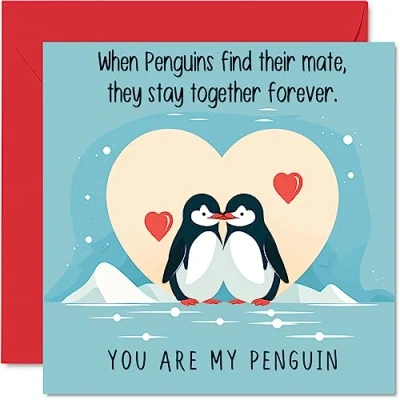 Abbildung von Pinguin Valentinstagskarte Pinguine in Love niedliche romantische Karte für Freundin, Freund, Ehefrau, Ehemann, Partner, Ihn, Sie, 145 mm x Jubiläumsgrußkarten