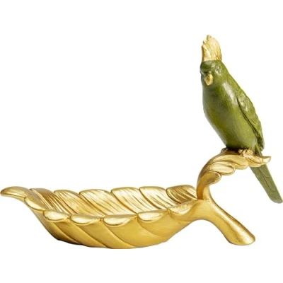 Abbildung von Kare Design Deko Schale Parrot Guard, Gold/Grün, Obstschale, Ablage, Papagei Motiv, handbemalt, Unikat, 14x21x10 cm (H/B/T)