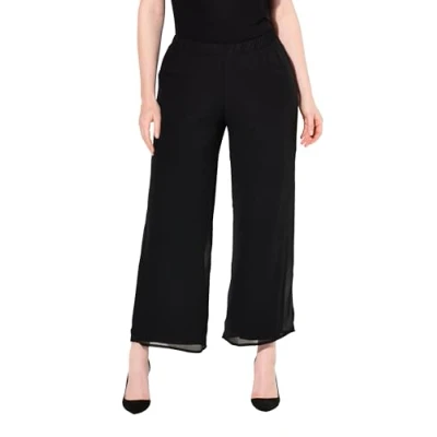 Abbildung von Ulla Popken Doppellagig Weites BEIN Elastikbund Stoffhose, Damen, Größe: 58/60, Black