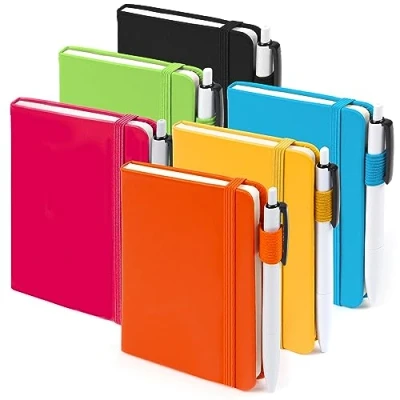 Abbildung von feela Notizbuch A6, 6 Stück Notizblock klein, bunte Journale Buch Bulk mit Gelstiften schwarz, 112 Seiten, 80GSM, 9x14cm, Mini liniert geeignet für Büro, Schule, Notizheft PU Leder