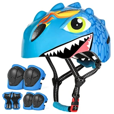 Abbildung von VICTGOAL Fahrradhelm Kinder zu Radsport Niedliche Cartoon 3D Gestaltet Kinderhelm für Fahrrad Skateboard Rollschuh Jungen und Mädchen Verstellbare Größe (Blau Set, S (50 54 cm))