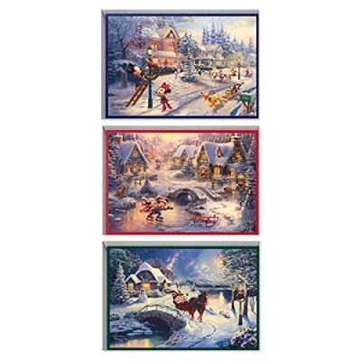 Abbildung von Hallmark Thomas Kinkade Weihnachtskarten Sortiment, Micky Maus (3 Designs, 24 Karten mit Umschlägen)