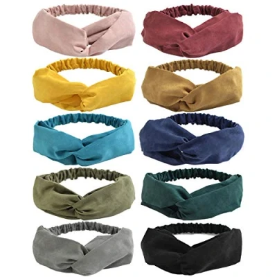 Abbildung von DRESHOW 10 Stück Damen Boho Stirnband Kopfband Haarband Gedruckt Stirnbänder Knoten Verdrehtes Elastische Kopf Wickeln Niedlich Haarschmuck für Mädchen