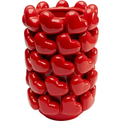 Abbildung von Kare Design Vase Hearts, Rot, Herzen, handgearbeitet, Unikat, Porzellan Glasiert, Groß, Dekorationsvase, Tischvase, Blumenvase fürs Wohnzimmer, Accessoire, 33x21,5x21,5 cm (H/B/T)