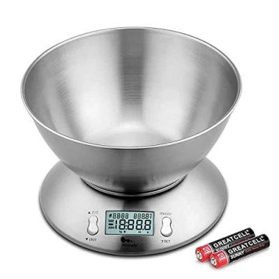 Abbildung von himaly 5KG Digitale Küchenwaage, Edelstahl Kochwaage mit Abnehmbarer Schüssel zum Backen und Kochen, Tara Funktion, LCD Display, Auto Off