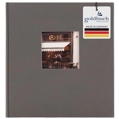 Abbildung von goldbuch 24825 Fotoalbum mit Fensterausschnitt, Bella Vista, Erinnerungsalbum 25 x cm, Foto Album 60 weiße Seiten Pergamin Trennblättern, Fotobuch aus Leinen, grau