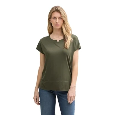 Abbildung von TOM Tailor MIX CREW NECK Tshirt print, Damen, Größe: Large, Deep forest green