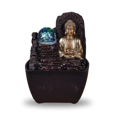 Abbildung von Zimmerbrunnen Zen Buddha LED Licht Geist Dekoration Feng Shui Glücksbringer Tischbrunnen Nützliche Geschenkidee zum kleinen Preis H 18cm Theravada Zen&#039;Light