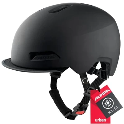 Abbildung von ALPINA BROOKLYN Beleuchteter, Robuster und Komfortabler Urban Fahrradhelm Mit LED Licht Für Erwachsene, black matt, 57 62 cm