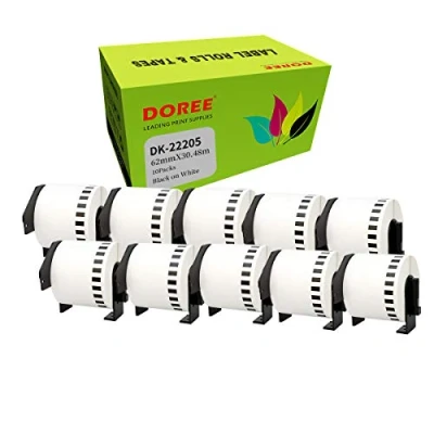 Abbildung von Doree DK22205 kompatible Etikettenrollen für Brother P Touch QL 500 500A 500BS 500BW,62mm x 30,48m(10 Packungen Endlosetiketten,Die Länge jeder Endlospapier beträgt 30,48 m)