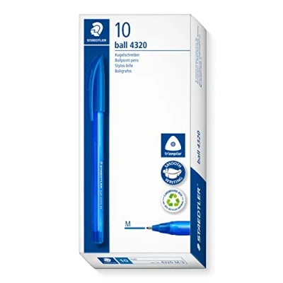 Abbildung von STAEDTLER dreikant stick Kugelschreiber, Schreibfarbe blau, Linienbreite M ca. 1,00 mm, für entspanntes Schreiben, 10 blaue Kugelschreiber im Kartonetui, 4320 3