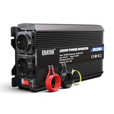 Abbildung von ERAYAK Spannungswandler 12v 230v 1500W/3000W KFZ Wechselrichter Power Solar Inverter DC AC Steckdose Umwandler Stromwandler Fahrzeuge Wohnwagen Auto Modifizierte Sinus Sine Wave