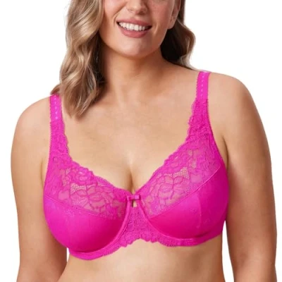 Abbildung von DELIMIRA Damen Minimizer BH ohne Einlagen mit Spitze Bügel Große Größen Glitzer Rosa 80F
