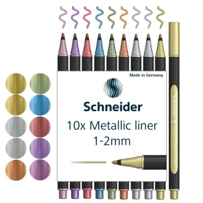 Abbildung von Schneider Paint It Metallicliner 020 (Strichstärke 1 2 mm, hochmetallische Tinte, schnelltrocknend, Gehäuse aus 88% biobasiertem Kunststoff) 10 Stück sortiert