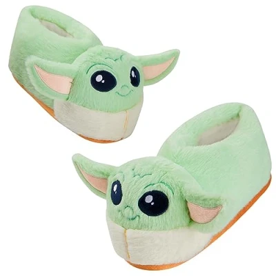Abbildung von Disney Hausschuhe Damen Stitch 3D, Eeyore 3D und Baby Yoda Plüsch Warme Flauschige Slippers Lustig (Grün Yoda, numeric_35 36)