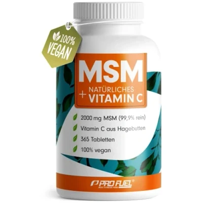Abbildung von MSM 2000mg pro Tag + natürliches Vitamin C 365 Tabletten mit Methylsulfonylmethan kompakteres Pulver als bei Kapseln hochdosiert 1000 mg Tab vegan &amp; ohne Zusatzstoffe