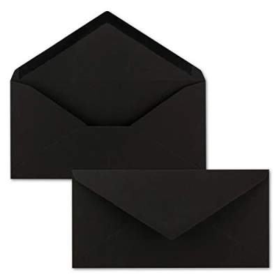 Abbildung von 50x Kraftpapier Umschläge DIN Lang Schwarz ÖKO Nassklebung 11 x 22 cm 120 g/m² Spitzklappe Vintage Kuverts von NEUSER PAPIER