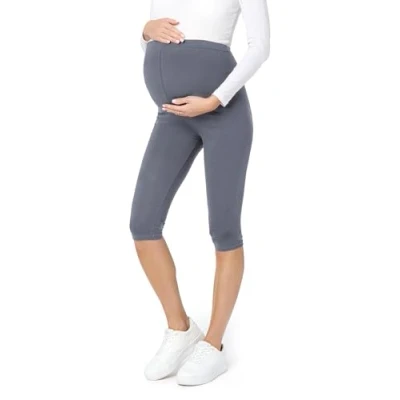 Abbildung von Be Mammy 3/4 Umstandsleggings Kurz aus Baumwolle bequeme und blickdichte Schwangerschaftsleggings Umstandsmode BE20 229 (Grau, M)