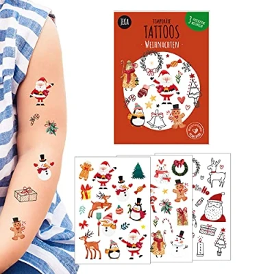 Abbildung von Kindertattoo Weihnachten, 3 Bögen Tattoo Kinder, Geschenkidee Kinder Aufkleber Mal Mich Bunt