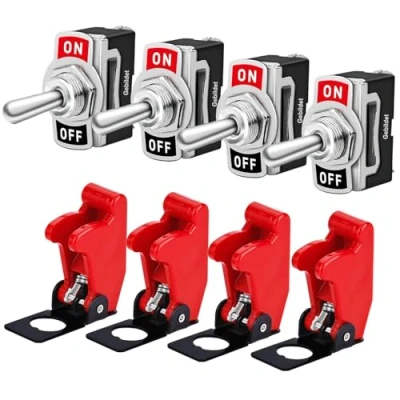 Abbildung von Gebildet 10A/12VDC, 6A/24VDC Kippschalter, EIN/AUS Wippschalter mit Metallhebel, SPST 2 pin Rocker Toggle Switch zum Auto KFZ LKW Boot (4er Pack)