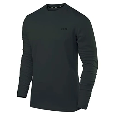 Abbildung von TCA Element Sport Langarmshirt Herren Funktionsshirt mit Rundhalsausschnitt Laufshirt Running Shirt atmungsaktiv Langarm Sportshirt Oberteil Dunkelgrün, XL