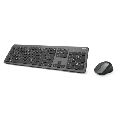 Abbildung von Hama Funk Tastatur Maus Set (QWERTZ Tastenlayout, kabellose ergonomische Maus, 2,4GHz, USB Empfänger) Windows Keyboard Funkmaus Set, schwarz anthrazit