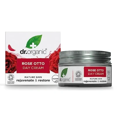Abbildung von Dr Organic Rose Otto Tagescreme, Feuchtigkeitsspendend, Falten, Natürlich, Vegan, Tierversuchsfrei, Paraben &amp; SLS frei, Plastikfrei, Recycelt Recyclebar, Zertifiziert Bio, 50ml