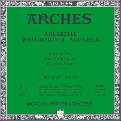 Abbildung von ARCHES Block Enc 4L 20x20 20H Aquarelle 100% fein 300g, Karton, Schwarz, 4