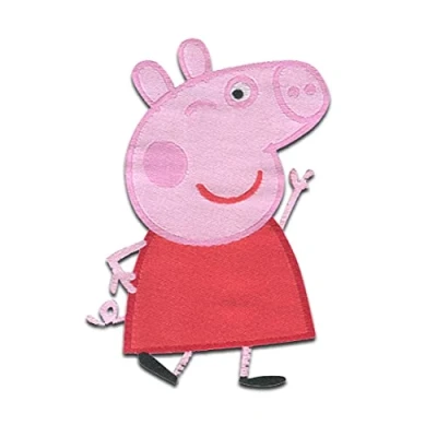 Abbildung von Comercial Mercera Peppa Wutz steht Aufnäher, Bügelbild, Aufbügler, Applikationen, Patches, Flicken, zum aufbügeln, Größe: 6 x 4,3 cm, Rot