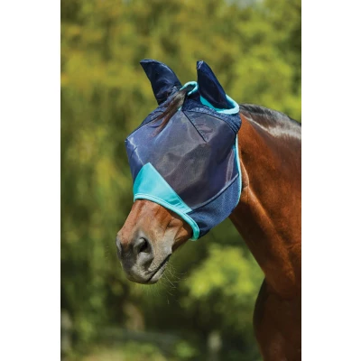 Abbildung von Weatherbeeta Fliegenmaske Comfitec Deluxe Fine Mesh mit Ohren Navy/Türkis Warmblut